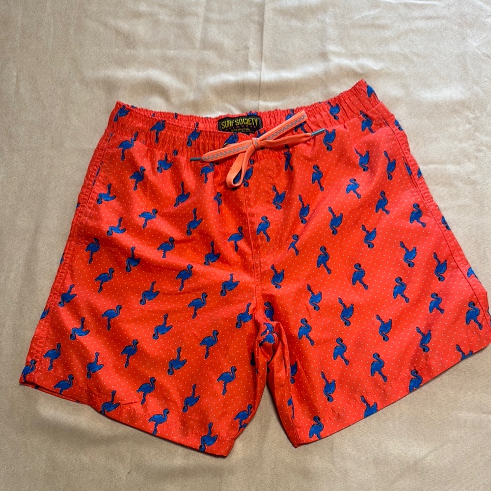 Surf Society Men’s Orange and Blue Nautical Swim Trunks